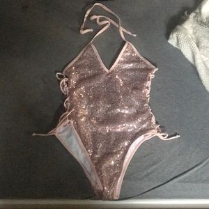 fashion nova pink sequin one piece swimsuit